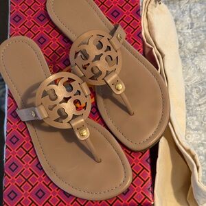 Tory Burch light sand Miller Sandals Iconic Medallion Design